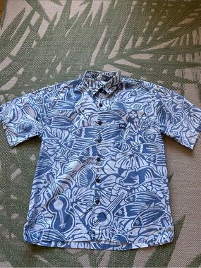 RIX Blue Island Print Short-Sleeve 100% Cotton Aloha Shirt size L